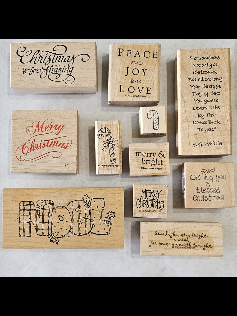 Stampin' Up! Wood Mounted Christmas Sentiment Stamp Set - Natural Wood